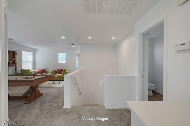 2431 Lilac Cove St, Las Vegas, NV 89135 - hall with an upstairs landing, carpet, and recessed lighting