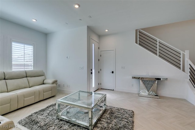 9844 Kings Glen St, Las Vegas, NV 89141 - living area featuring stairway and recessed lighting