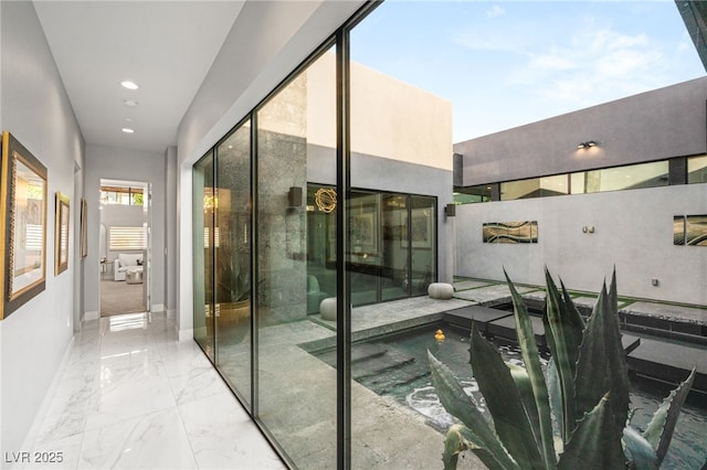 671 Scenic Rim Dr, Henderson, NV 89012 - hallway featuring marble tiled flooring and recessed lighting