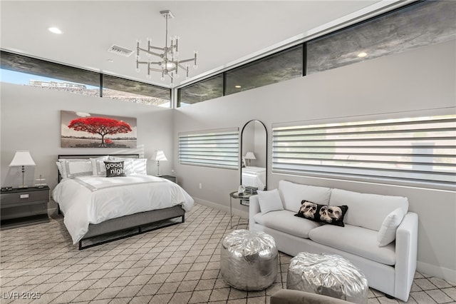 671 Scenic Rim Dr, Henderson, NV 89012 - bedroom with a chandelier, carpet, and recessed lighting
