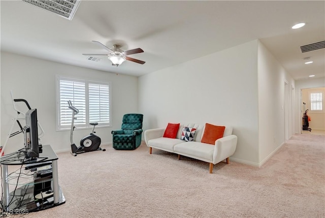 3949 Amanda Bay Ave, North Las Vegas, NV 89081 - living area featuring carpet flooring, a ceiling fan, and recessed lighting
