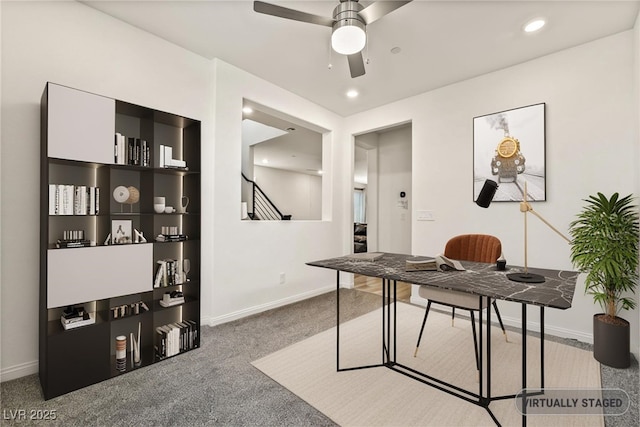 3641 Portici Ln, Henderson, NV 89044 - office space with carpet flooring, a ceiling fan, and recessed lighting