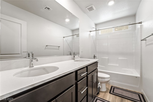 3641 Portici Ln, Henderson, NV 89044 - bathroom with bathing tub / shower combination, double vanity, and wood finished floors