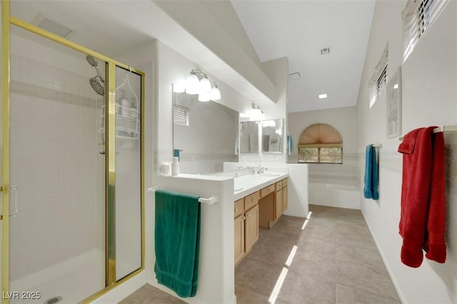 2216 Sapphire Valley St, Las Vegas, NV 89128 - bathroom featuring double vanity and a stall shower