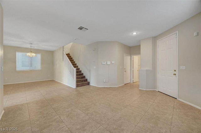 189 Paxon Hollow Ct, Las Vegas, NV 89148 - unfurnished room featuring stairs, a chandelier, light tile patterned floors, and recessed lighting