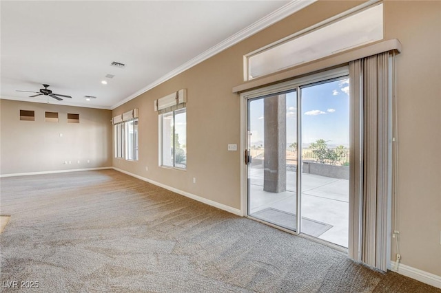 1904 Hot Oak Ridge St, Las Vegas, NV 89134 - carpeted empty room with ornamental molding and a ceiling fan