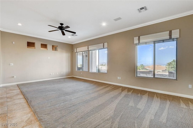 1904 Hot Oak Ridge St, Las Vegas, NV 89134 - empty room with ornamental molding, a ceiling fan, recessed lighting, and carpet