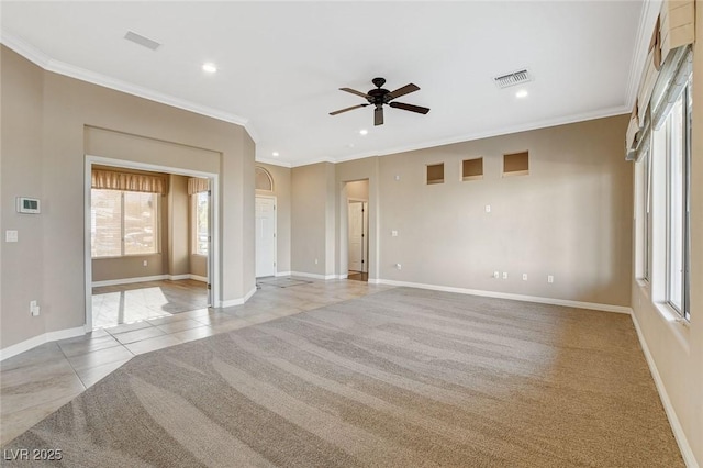 1904 Hot Oak Ridge St, Las Vegas, NV 89134 - empty room with healthy amount of natural light, crown molding, recessed lighting, a ceiling fan, and light tile patterned floors