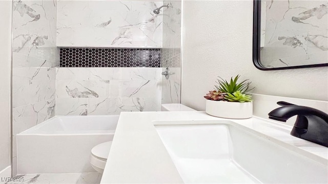 744 Hubbard St, Las Vegas, NV 89110 - bathroom with vanity, marble look tiles, and washtub / shower combination
