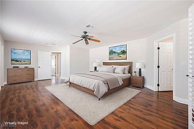 209 Camino Vista St, Henderson, NV 89012 - bedroom with dark wood-style floors and ceiling fan