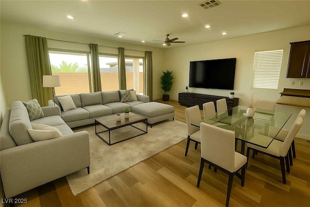 8550 Lost Pony St, Las Vegas, NV 89148 - living room featuring light wood-style floors, recessed lighting, and ceiling fan