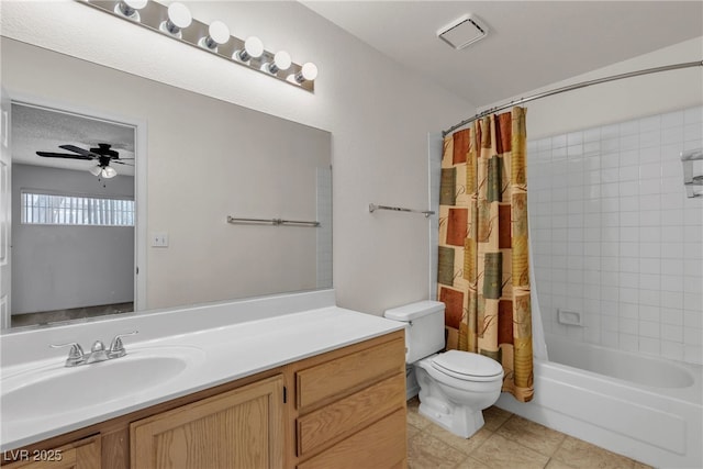 2124 Willowbury Dr Unit D, Las Vegas, NV 89108 - full bathroom with tile patterned flooring, vanity, shower / tub combo with curtain, and ceiling fan