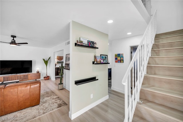 882 Tam O Shanter, Las Vegas, NV 89109 - stairs featuring ceiling fan, wood finished floors, and recessed lighting
