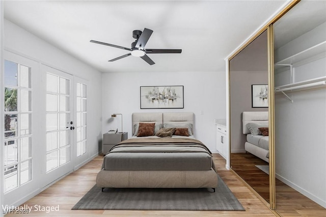 572 Tam O Shanter, Las Vegas, NV 89109 - bedroom with a closet, light wood-style floors, a ceiling fan, and french doors