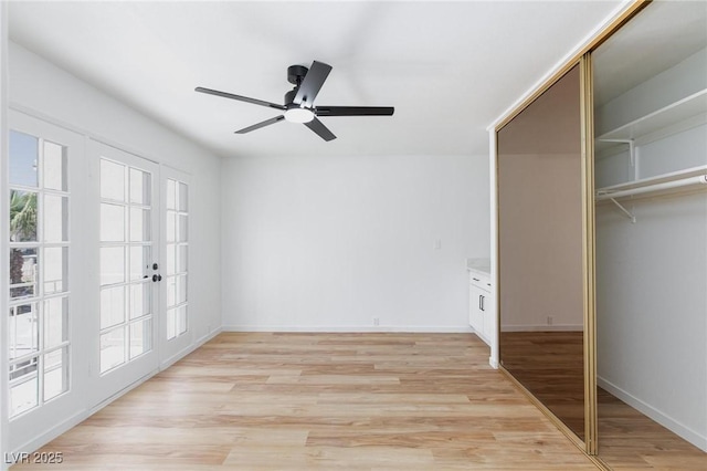 572 Tam O Shanter, Las Vegas, NV 89109 - unfurnished bedroom featuring french doors, light wood-style flooring, a closet, and ceiling fan