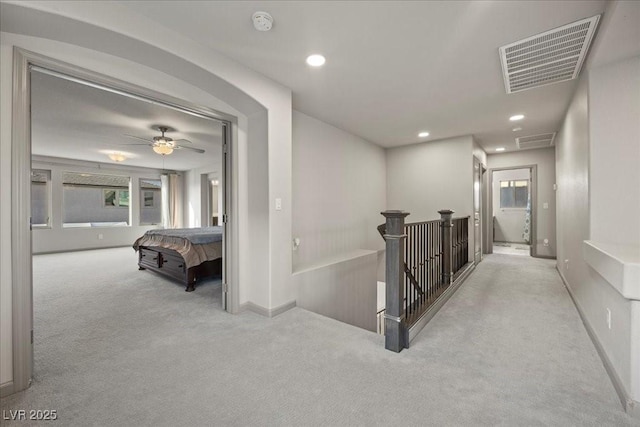 6618 Tangled Vines Ave, Las Vegas, NV 89139 - hall featuring carpet floors, an upstairs landing, and recessed lighting