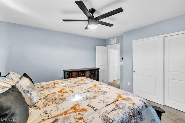 6953 Midnight Bronze St, North Las Vegas, NV 89086 - bedroom featuring carpet floors, a closet, and ceiling fan