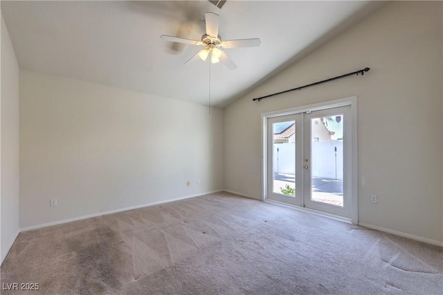 5425 Thomaston Ct, Las Vegas, NV 89122 - unfurnished room with carpet, ceiling fan, lofted ceiling, and french doors