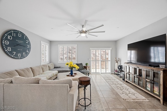 145 Langley Hill Ave, Henderson, NV 89002 - living room with ceiling fan and tile patterned flooring