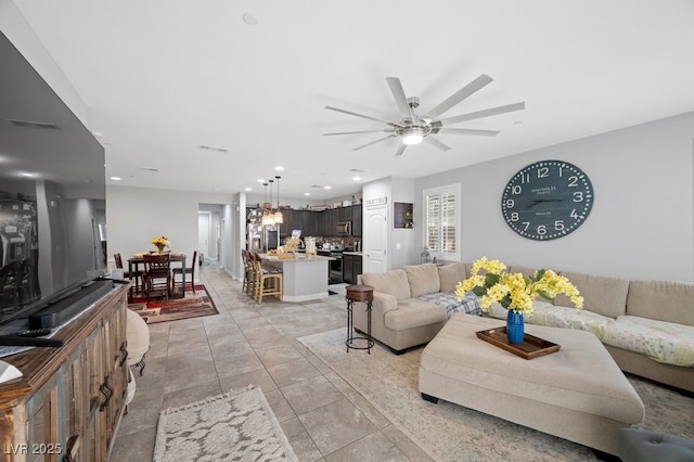 145 Langley Hill Ave, Henderson, NV 89002 - living room with a ceiling fan and recessed lighting