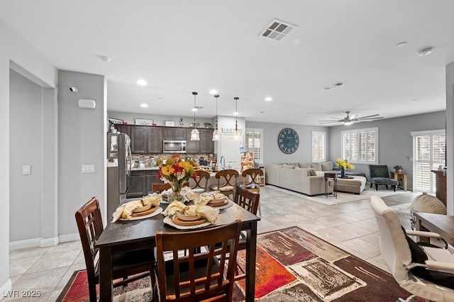 145 Langley Hill Ave, Henderson, NV 89002 - dining room with light tile patterned floors, recessed lighting, and ceiling fan