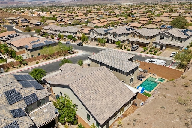 145 Langley Hill Ave, Henderson, NV 89002 - aerial perspective of suburban area featuring a mountain backdrop and a pool area