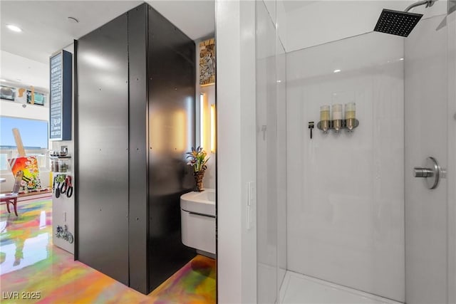 200 Hoover Ave Unit 1813, Las Vegas, NV 89101 - bathroom featuring a stall shower and recessed lighting