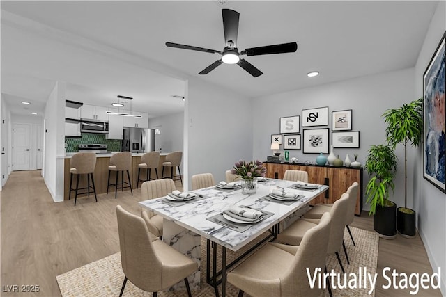 1108 Putnam Ave, North Las Vegas, NV 89030 - dining room with a ceiling fan, light wood-type flooring, and recessed lighting