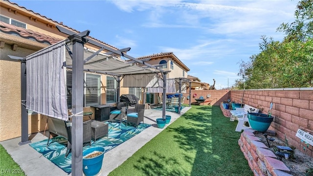 8139 Skytop Ledge Ave, Las Vegas, NV 89178 - fenced backyard featuring a pergola, a patio, and an outdoor hangout area