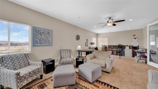 8139 Skytop Ledge Ave, Las Vegas, NV 89178 - living area with a ceiling fan, carpet, and recessed lighting