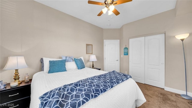 8139 Skytop Ledge Ave, Las Vegas, NV 89178 - bedroom with carpet, a closet, and a ceiling fan