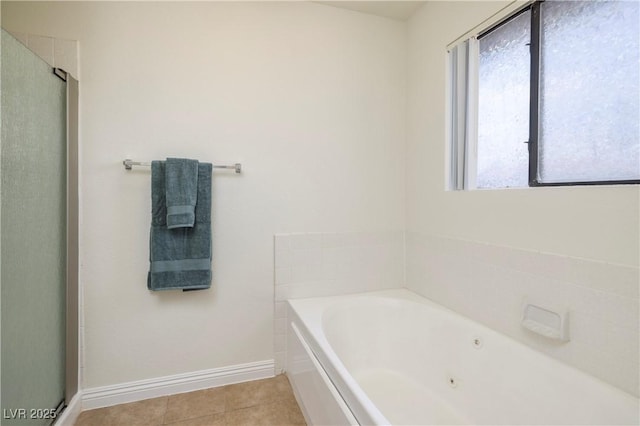 3972 Tirana Way, Las Vegas, NV 89103 - bathroom with a whirlpool tub, tile patterned floors, and an enclosed shower