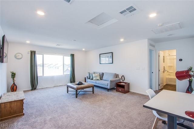 10435 Rose Palisade St, Las Vegas, NV 89141 - carpeted living area with recessed lighting and attic access