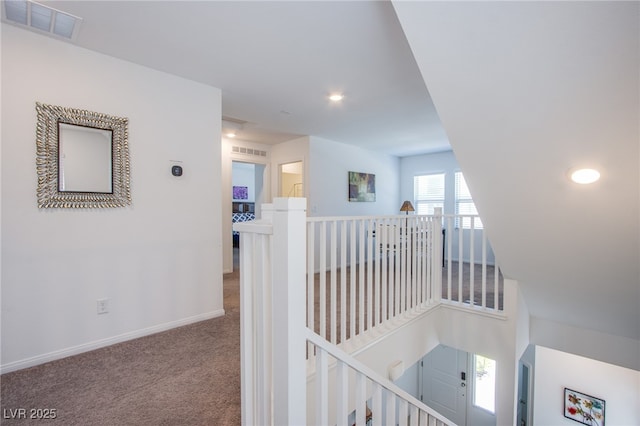 10435 Rose Palisade St, Las Vegas, NV 89141 - hallway with an upstairs landing, carpet flooring, and recessed lighting