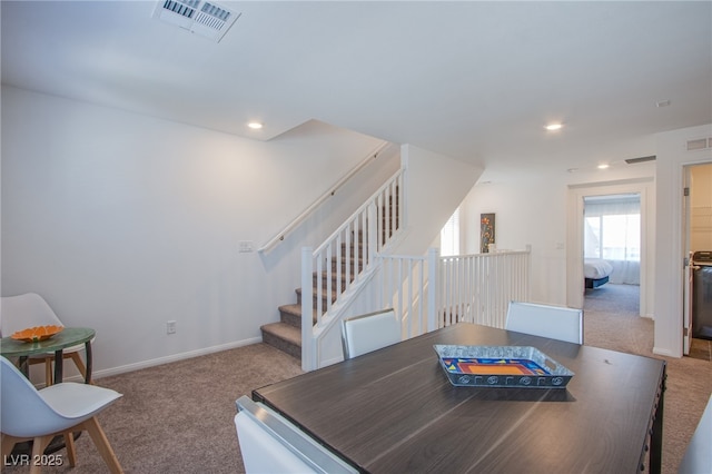 10435 Rose Palisade St, Las Vegas, NV 89141 - dining room featuring carpet, recessed lighting, and stairway