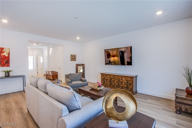 10435 Rose Palisade St, Las Vegas, NV 89141 - living area featuring wood finished floors, recessed lighting, and stairway