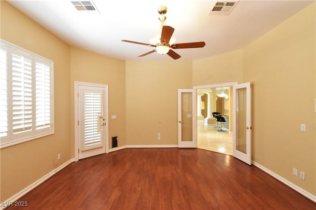 7250 Birkland Ct, Las Vegas, NV 89117 - unfurnished room with wood finished floors, french doors, and ceiling fan