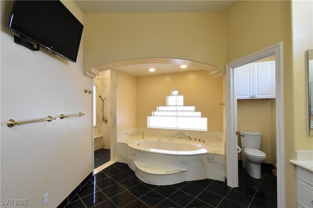 7250 Birkland Ct, Las Vegas, NV 89117 - full bath featuring a bath, vanity, tile patterned floors, and decorative columns