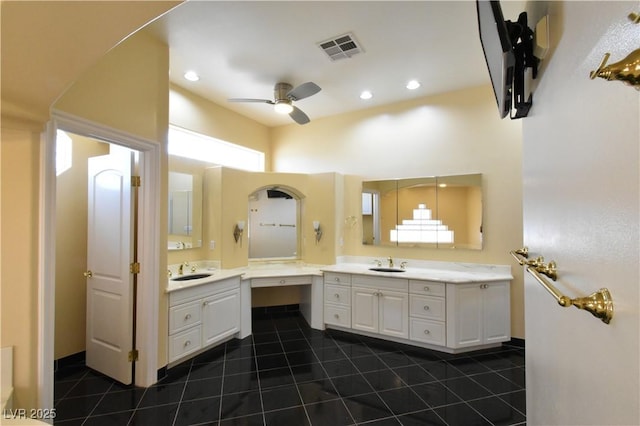 7250 Birkland Ct, Las Vegas, NV 89117 - full bathroom with ceiling fan, tile patterned flooring, vanity, and recessed lighting