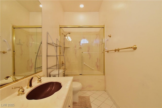 7250 Birkland Ct, Las Vegas, NV 89117 - bathroom featuring vanity, tile patterned flooring, bath / shower combo with glass door, and recessed lighting