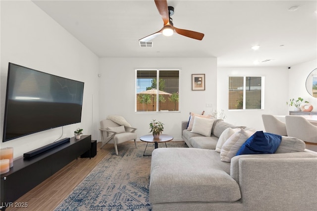 9743 Mojave Mountain St, Las Vegas, NV 89166 - living room featuring wood finished floors and a ceiling fan