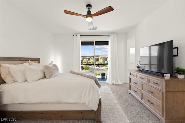 9743 Mojave Mountain St, Las Vegas, NV 89166 - carpeted bedroom with access to exterior and ceiling fan