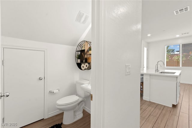 9743 Mojave Mountain St, Las Vegas, NV 89166 - bathroom with wood finished floors, vanity, and lofted ceiling