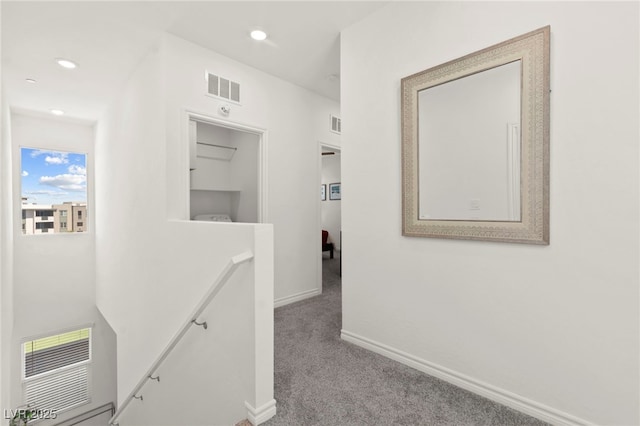 9743 Mojave Mountain St, Las Vegas, NV 89166 - hall featuring an upstairs landing, carpet, and recessed lighting