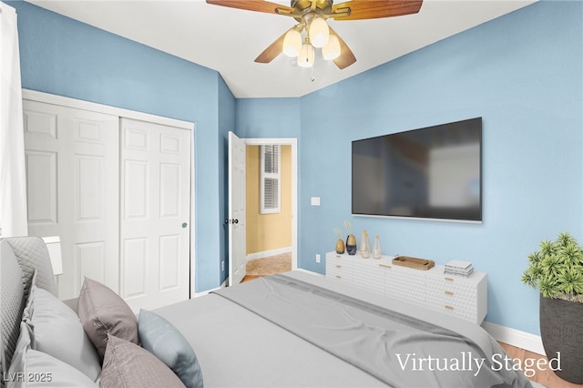 9685 Stonily Ln, Las Vegas, NV 89178 - bedroom featuring a closet and ceiling fan