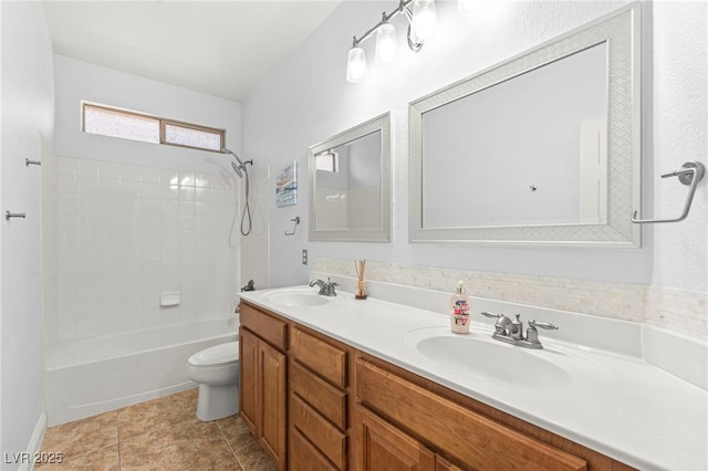 9685 Stonily Ln, Las Vegas, NV 89178 - bathroom with double vanity, bathtub / shower combination, and tile patterned floors