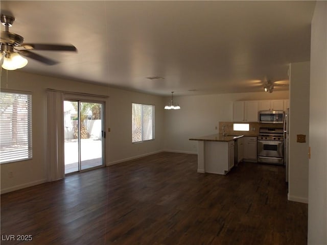 1018 Sun Poppy Ave, Las Vegas, NV 89123 - kitchen with stainless steel appliances, a peninsula, a ceiling fan, and open floor plan