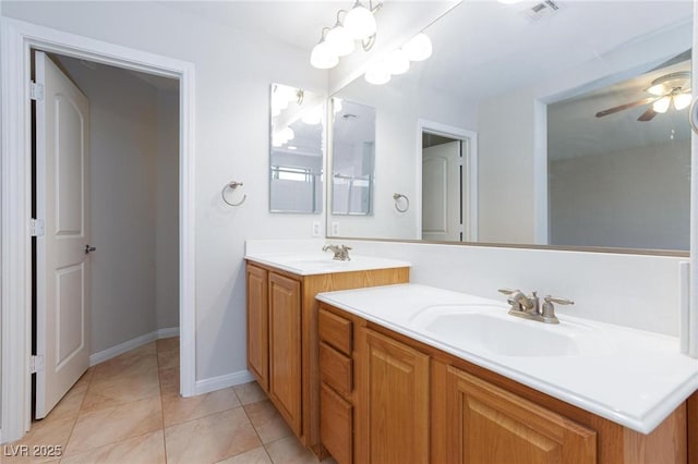 9814 Gifthouse St, Las Vegas, NV 89178 - bathroom featuring vanity, ceiling fan, and tile patterned floors