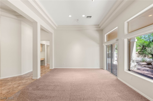 10548 Findlay Ave, Las Vegas, NV 89134 - unfurnished room featuring carpet flooring, recessed lighting, a towering ceiling, and crown molding
