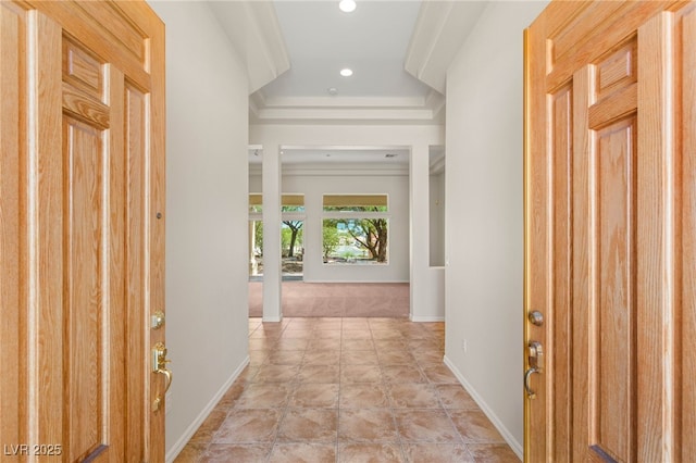 10548 Findlay Ave, Las Vegas, NV 89134 - foyer entrance featuring ornamental molding, recessed lighting, and carpet floors